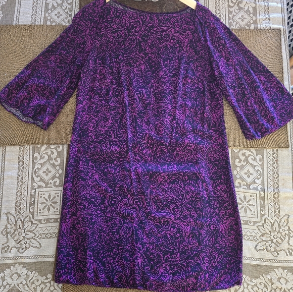 Banana Republic Magenta and Navy Patterned Shift Dress Size Extra Small - Picture 2 of 4
